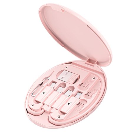 Multi USB-ladekabeladaptersett, USB C til Lightning-adapterboks (rosa)