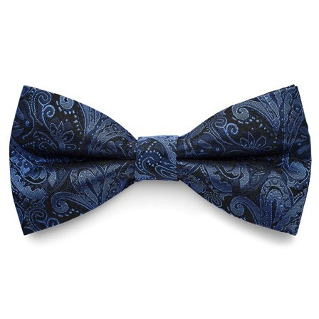 Nœud papillon pré-noué en soie à motif cachemire bleu marine et bleu clair pour hommes - Noeuds papillon pré-noués