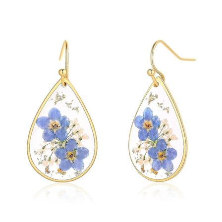 Forglem-mig-ej og Dronning Annas Blonde Pressede Vilde Blomster Øreringe | Pressede Blomster Dråbe Øreringe Tørrede Blomster | Hængeøreringe til 