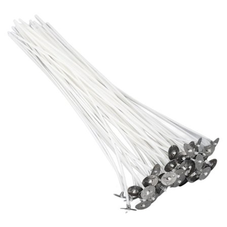 50 stk. Candle Wick Pre Waxed 20cm Lav Røg Metal Sustainer Tab til DIY Lysfremstilling