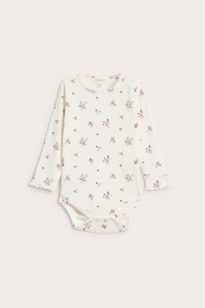 Newbie | Blommig ribbad body | Offwhite