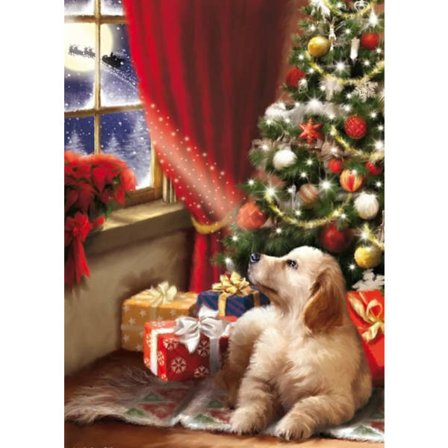 Elk Flyvende Bil og Hund Diamant Maleri Sæt til Voksne Vinter Diamant Kunst Sæt Jul 5D Træ Diamant Dots Fuld Diamant Rund Jul Gave 12"x16"