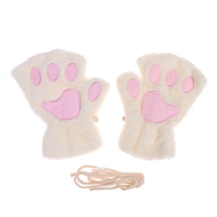 e Kattepote Fingerløse Handsker Varme Bløde Plys Fingerløse Handsker Hvid