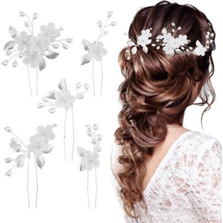 Brudehårnåle til bryllup 5 stk. Blomstrede hårtilbehør Sølv U-formede klemmer til kvinder og piger Elegante brudesmykker