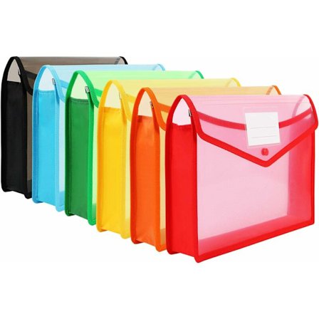 Plastikmappe, 6 stk. Høj kvalitet Vandtæt Klar Kuvert Polypropylen Trykknap Mappe Udvidelig A4 Dokument Filholder, til Rejse Kontor S