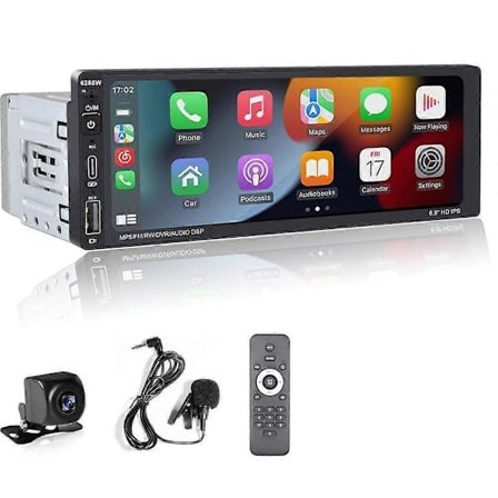 Enkel DIN Bilradio Trådlös Apple CarPlay 6,9 Tum Pekskärm Bluetooth Radio USB
