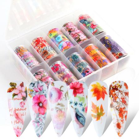 10 Rullar/låda Nagelfolie -klistermärken Lönnlöv För Nail Art