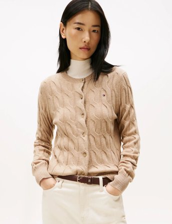Tommy Hilfiger Soft Wool Cable C-Nk Ls Cardigan - Beige - M