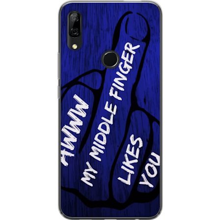 Kompatibelt Mobildeksel til Huawei P Smart Z Mørk typografisk illustrasjon med hjerteform og budskap om vennskap mot dyp blå tretekstur