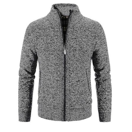 Herr Vinter Varm Långärmad Enfärgad Dragkedja Stickad Kofta Casual Tröja Topp Jackor