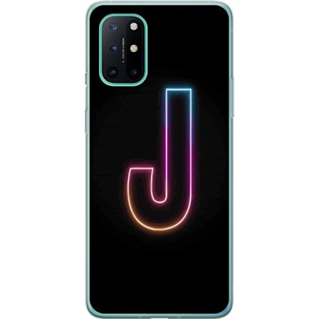 Kompatibelt Mobilskal till OnePlus OnePlus 8T Minimalistisk neonbokstav J i färgskiftande ljus mot svart bakgrund