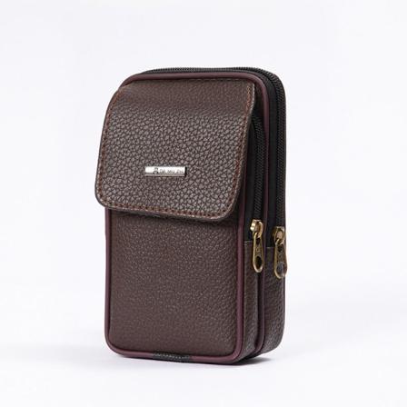 Miehet naiset Fanny Pack -vyölaukku Miesten nahkainen pieni vyö Fashion matkapuhelin Vertical Mark Brown 17cm