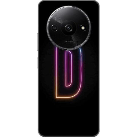 Kompatibel Mobilcover til Xiaomi Xiaomi Redmi A3 Minimalistisk neonbogstav D i farveskiftende lys mod sort baggrund i moderne digital design