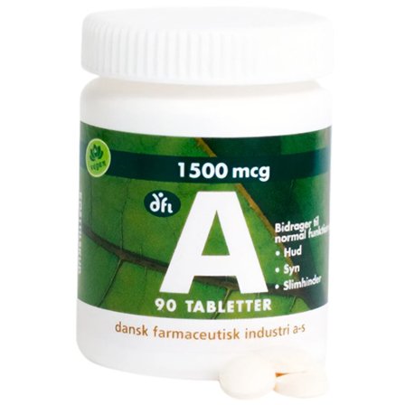 Dansk Farmaceutisk Industri A-vitamin 1500 mcg 90 tabl., Helse & Madvarer, Vitaminer, A-vitamin