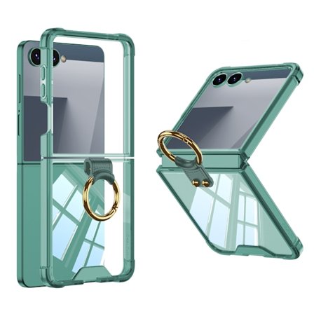 Skal för Samsung Galaxy Z Flip 7, med gångjärnsskydd och ringhållare (Grön)