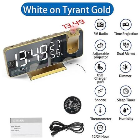 180 projektio led digitaalinen älykäs herätyskello USB watch elektroninen Fm-radio herätyskellot torkkutoiminto (Kiina, valkoinen Tyrant kullalla)