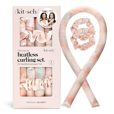 Kitsch Satin Heatless Curling Set - Hårruller for varmefrie krøller | Varmefrie hårruller & varmevalser | Hårruller å sove i | Varmefrie krøller