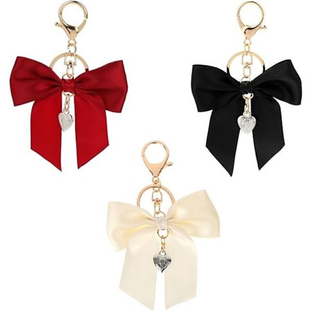 Väskberlocker - Set med tre söta väskberlocker med rosetter - Nyckelringar med röda, vita och svarta rosetter