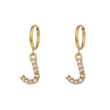 2022 New Stainless Steel 3a Zircon Clear Crystal Letter Charm Hoop Earrings Delicated 18k Gold Plated Initial Earring