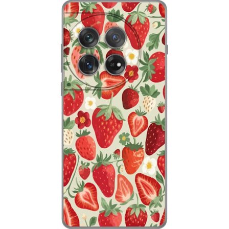 Kompatibel Mobilcover til OnePlus 12 Dekorativt mønster med røde jordbær, grønne blade og små blomster