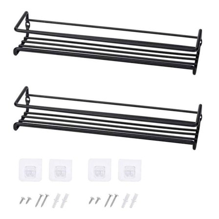 Sett med 2 kjøkkenhyller, krydderhylle, krydderbrett, krydderoppbevaring, hylle med flere nivåer, svart