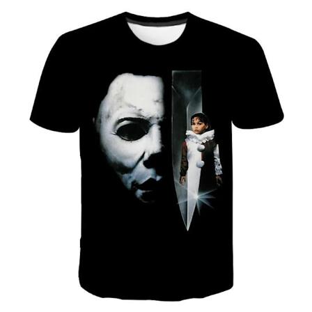 Halloween 3D-painetut T-paidat Kauhu Michael Myers Streetwear Miehet Naiset Muoti Lyhythihainen T-paita Lapset Tee Topit Miesten Vaatteet AT1111444S M