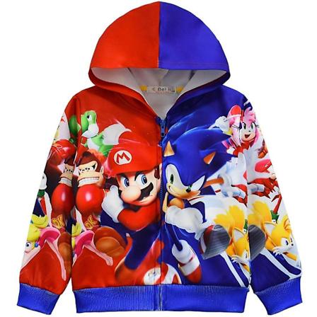 Super Mario Bros 3D Print Børne Hoodie Jakke Rock Langærmet Tegneserie Casual Fuldt Lynlås Hættetrøje Overtøj B Festival B 4-5 Years