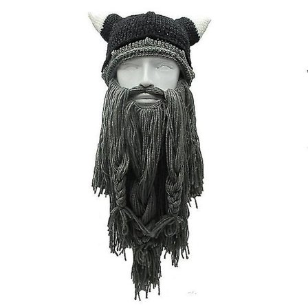 Barbarian Vagabond män Viking Skägg Beanie Horn Hat Handgjord Vinter Varm födelsedag Funny Gag Halloween Cap Julklappar