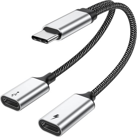 USB C -jakaja PD 60W -pikalatauksella ja tiedonsiirrolla (tukee digitaalisia kuulokkeita, EI näytöille), USB C - USB C -naarasadapteri