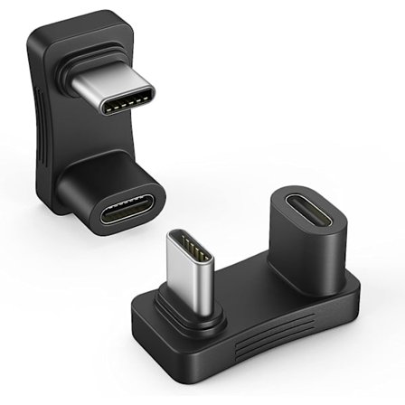 180 asteen kulma USB C -sovitin 2 kpl, U-muotoinen USB-C - USB-C -muunninliitin PD 100 W:n pikalatauksella 4K-videolla, USB C -kulmajatkoliitin
