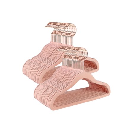 Babybøjler, 50-pak sammetsbøjler til børn med rosaguldskroge, lyserød