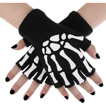 1 par Halloween Skelet Selvlysende Mekaniker Vinter Varme Fingerløse Kranie Ben Handsker, Halvfingerhandsker