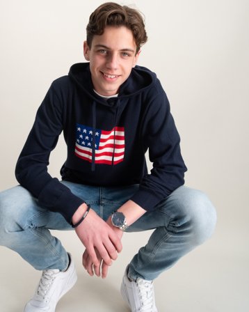 RYVLS Flag Knit Hoodie Blauw Truien Jongens - Kids Brand Store