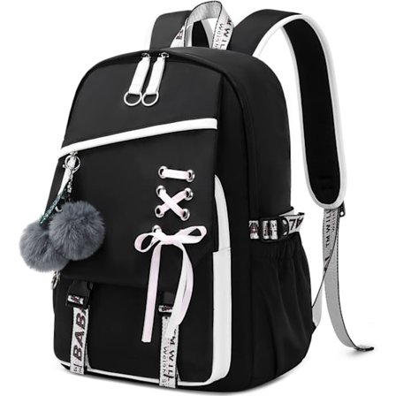 Ryggsekk for tenåringsjenter, skolesekk, avslappet dagssekk for barn, skolesekk for tenåringer, svart hvit