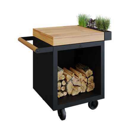 OFYR Mise en Place Table Black 65 PRO TW Arbetsbord skärbräda i teak Svartlackerat stål, Utemöbler