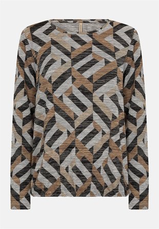 Soyaconcept - Langermet jerseytopp i svart / beige / mønstret for damer i størrelse L (42) - Cellbes