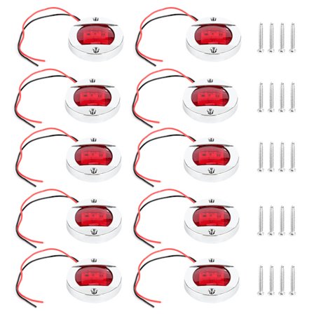 10 stk. 12V positionslys 6LED rød rund form kromramme vandtæt til lastbil SUV båd