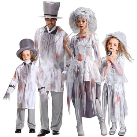 Halloween skräckkorsett grå vampyrbrud maskerad cosplay zombie kostym girl L