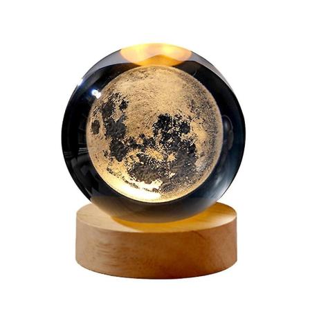 3D krystalkugle dekoration skrivebord lysende lampe (6cm kugle+base) USB udskårne krystal ornamenter [DB] A-Moon-USB