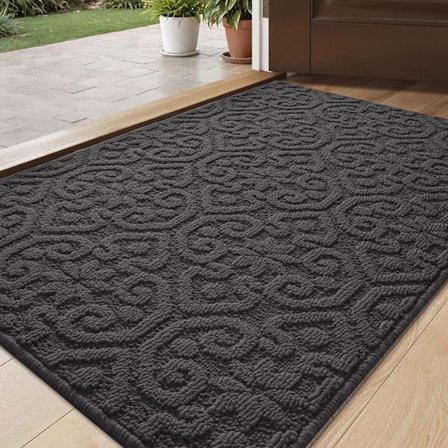 Halkfri Dörrmatta Inomhus, Tvättbar Dörrmatta, Absorberande Dörrmatta för Entré, Ytterdörr, Uteplats, Hall, Mörkgrå 61 x 92 cm