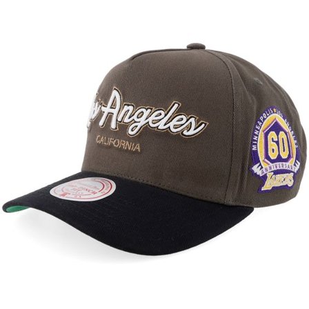 Mitchell & Ness - NBA Grå adjustable Keps - Los Angeles Lakers Script 2.0 Pro Crown Charcoal/Black/Green A-frame Adjustable @ Hatstore
