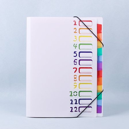 [Regnbåge A4-mapp] Hållbar flerskikts A4-mapp med regnbågsfärgade flikar | Månadsindelare, färgkodat kalendersystem, etiketterade månader