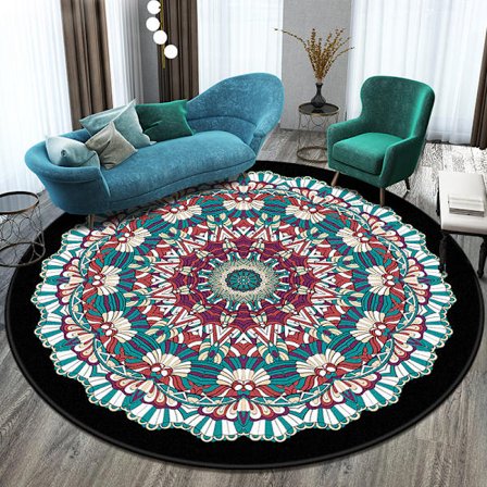 Vintage Mandala Rundt Tæppe, Stueindretningsmåtte, 120 cm