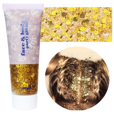 Face & Body Glitter Gel | Liquid Shimmer Sequins til makeup og fest - Guld (50 ml)