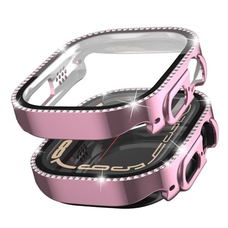 Apple Watch Ultra kaksirivinen strassikoristeinen koristekansi - Pinkki