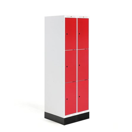 Student locker ROZ, 2 modules, 6 doors, 1890x600x550 mm, red, incl. base