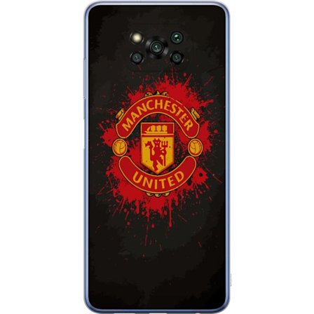 Kompatibelt Mobildeksel til Xiaomi Xiaomi Poco X3 Pro Manchester United logo i rød og gul farge med røff sportslig bakgrunn