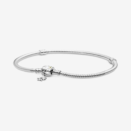 Pandora - P Moments Daisy Flower Clasp Snake Chain Armbånd - Sterlingsølv