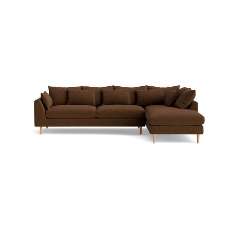 Ofelia Chaiselongue-Sofa, rechts, Boston Braun, elegantes Design in Stoff, weicher Komfort, inklusive aller Kissen, 85cm Höhe, modernes Sofa