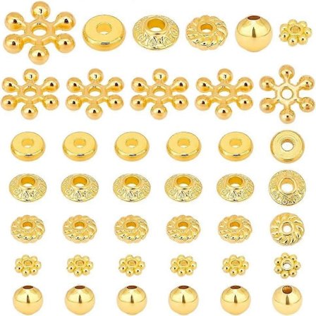 300 kpl 6 tyylin välilevyhelmiä Tiibetiläiset metallivälilevyt Kultaiset rannekoru välilevyt Pyöreät lumihiutale kukka litteät Rondelle löysät helmet 